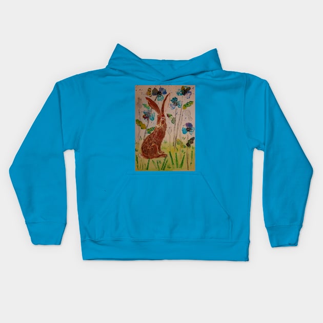 Hare among Blue Poppies Collage Kids Hoodie by Casimirasquirkyart